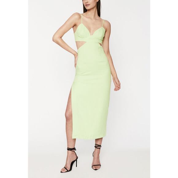 BARDOT Women's Cut Out Slit Midi Dress US 8 Lime Green Sleeveless V Neck NWT - Picture 1 of 14